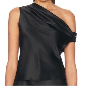 Enza Costa One-Shoulder Asymmetric Black Satin Top